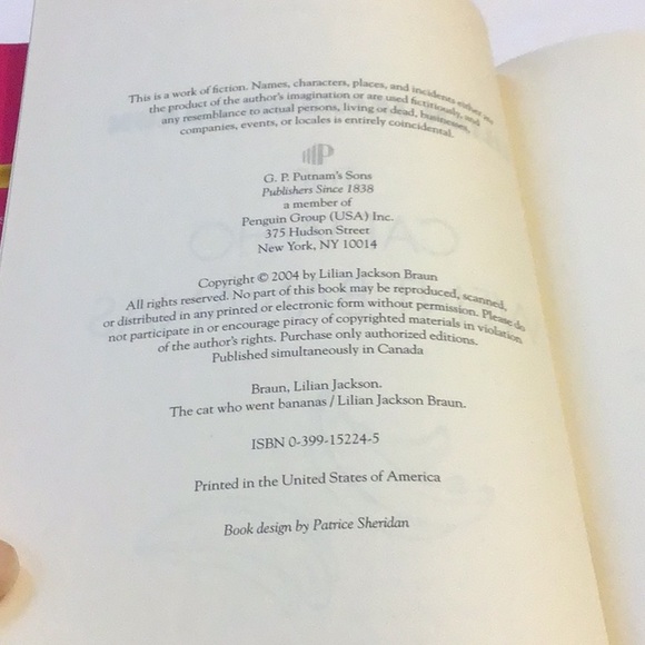 ๐4/10.00๐ The Cat Who Went Bananas, Lilian Jackson Braun, hardcover like-new - Picture 7 of 7